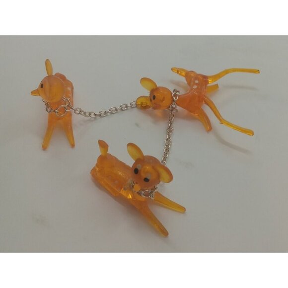 1970s Orange Lucite Deer Figurine Polka Dot Chain Retro Kitsch Damaged - Picture 2 of 7